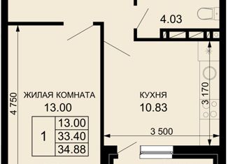 Продается однокомнатная квартира, 33.4 м2, Краснодар, Скандинавская улица, 1к9