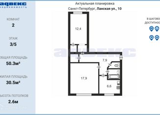 Продам двухкомнатную квартиру, 50.3 м2, Санкт-Петербург, Ланская улица, 10, Ланская улица