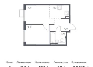 Продаю двухкомнатную квартиру, 34.51 м2, село Остафьево, жилой комплекс Остафьево, к14