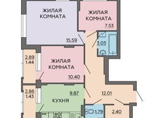 Продам трехкомнатную квартиру, 65.49 м2, Воронеж, улица 121 Стрелковой Дивизии, 9, ЖК Суворов-Сити