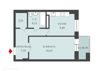 1-комнатная квартира на продажу, 41.3 м2, Волгоград, улица Расула Гамзатова, 21, ЖК Шоколад