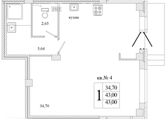 Продается однокомнатная квартира, 43 м2, Псковская область, улица Гецентова, 5