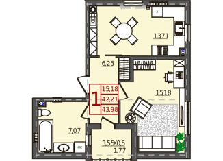 Продажа 1-комнатной квартиры, 44.65 м2, Краснодар, Веронская улица, 4, ЖК Италия