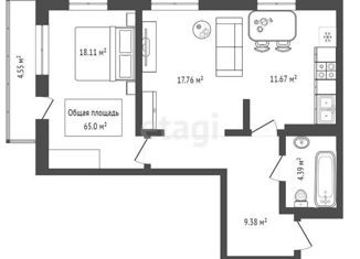 2-ком. квартира на продажу, 65 м2, Новосибирск, улица 1905 года, 73, улица 1905 года