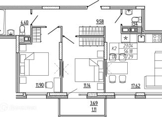 Продам 2-комнатную квартиру, 57 м2, Санкт-Петербург, улица Беринга, 27к1, улица Беринга