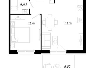 1-ком. квартира на продажу, 44.6 м2, городской посёлок Фёдоровское, Счастливая улица, 4