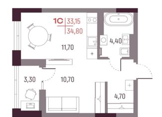 Продается квартира студия, 33.1 м2, Екатеринбург, улица Академика Парина, 13/2, ЖК Притяжение