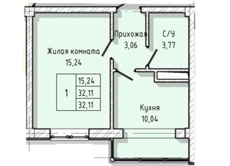 Продам 1-комнатную квартиру, 32.11 м2, Нальчик, улица А.А. Кадырова, 24, ЖК Молодёжный
