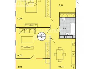Продажа двухкомнатной квартиры, 53.7 м2, Ставрополь, микрорайон № 15, Бакинская улица, 15