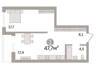 1-ком. квартира на продажу, 47.7 м2, Новосибирск, ЖК Шесть Звёзд, улица Аникина, 16