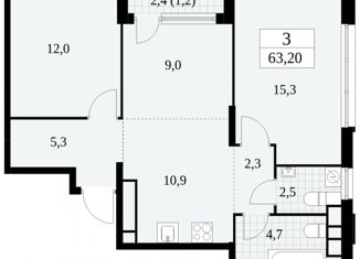 Квартира на продажу студия, 63.2 м2, Москва, ЖК Южные Сады, жилой комплекс Южные Сады, к2.1