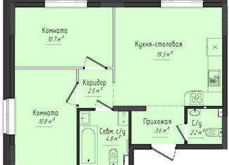 Продается 2-ком. квартира, 53.9 м2, село Завьялово, Гольянская улица, 1Б