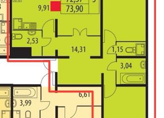 Продается 3-комнатная квартира, 71.9 м2, Санкт-Петербург, Парашютная улица, 61к1, ЖК Шуваловский