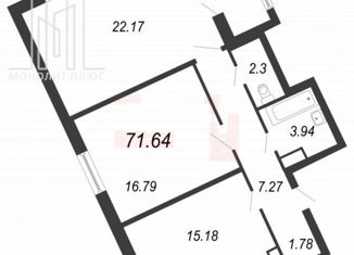 Продажа 2-комнатной квартиры, 70.9 м2, Санкт-Петербург, Парфёновская улица, 14к1, метро Фрунзенская