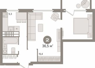 Продажа двухкомнатной квартиры, 36.5 м2, Екатеринбург, Автомагистральная улица, 7, Железнодорожный район