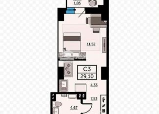 Продается квартира студия, 30 м2, Ростов-на-Дону, Красноармейская улица, 157В/83с1, ЖК Рубин