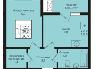 Продажа 1-комнатной квартиры, 36.7 м2, Краснодарский край, улица Володи Головатого, 313