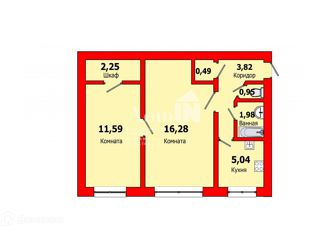 2-комнатная квартира на продажу, 44 м2, Гатчина, Рощинская улица, 34