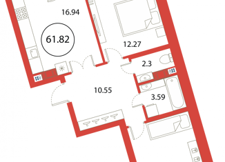 Продажа 2-комнатной квартиры, 61.82 м2, Санкт-Петербург, Плесецкая улица, 2, ЖК Ариосто
