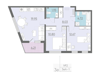 Продается двухкомнатная квартира, 60.4 м2, Санкт-Петербург, ЖК Морская Набережная, проспект Крузенштерна, 2
