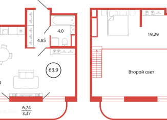 Продажа квартиры студии, 63.9 м2, поселок Бугры, ЖК Энфилд, аллея Ньютона, 2