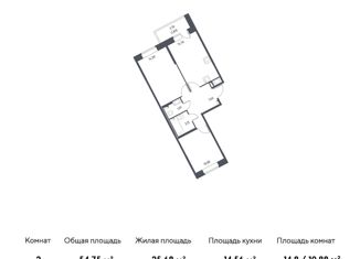 Продается 2-комнатная квартира, 54.75 м2, Колпино, ЖК Новое Колпино, жилой комплекс Новое Колпино, к34