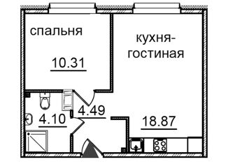 1-комнатная квартира на продажу, 37.77 м2, Санкт-Петербург, Витебский проспект, 99к1, метро Купчино