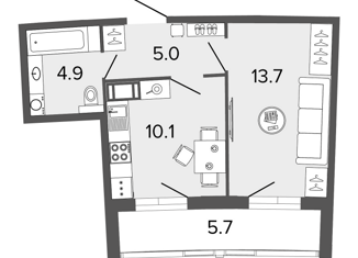 1-комнатная квартира на продажу, 33.2 м2, Санкт-Петербург, Комендантский проспект, 65, ЖК Ультра Сити