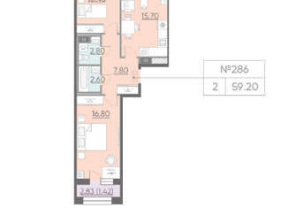 Продается 2-комнатная квартира, 59.2 м2, Санкт-Петербург, Красногвардейский переулок, Красногвардейский переулок