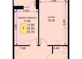 Продам однокомнатную квартиру, 44.7 м2, Краснодар, Дозорная улица, 3