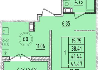 Продаю однокомнатную квартиру, 38.41 м2, посёлок Шушары, Образцовая улица, 6к1