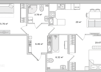 Продаю 2-ком. квартиру, 75.49 м2, Санкт-Петербург, метро Чёрная речка, Вазаский переулок, 3