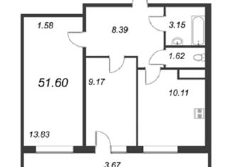 2-ком. квартира на продажу, 48.7 м2, Кудрово, проспект Строителей, 16, ЖК Геометрия