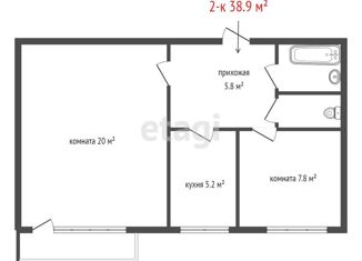 2-комнатная квартира на продажу, 38.9 м2, Берёзовский, улица Строителей, 9