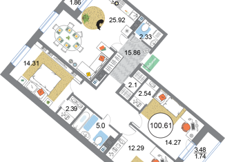 Продаю 3-комнатную квартиру, 100.61 м2, Санкт-Петербург, ЖК Модум, проспект Авиаконструкторов, 54