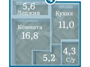 Однокомнатная квартира на продажу, 40.1 м2, село Подстёпки, Полевая улица, 44/2, ЖК Альбатрос