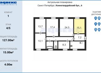 Продажа комнаты, 127 м2, Санкт-Петербург, Конногвардейский бульвар, 6, метро Адмиралтейская