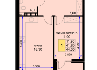 Продаю 1-комнатную квартиру, 44.3 м2, поселок Южный, Дозорная улица, 3М