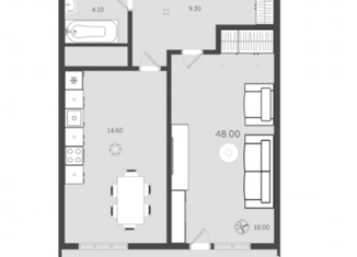 Однокомнатная квартира на продажу, 47.9 м2, посёлок Трудовое, улица 50 лет Октября, 4