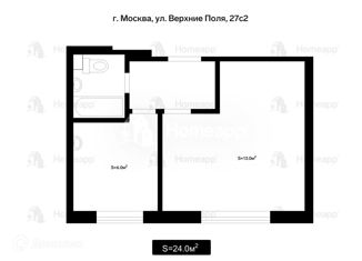Однокомнатная квартира на продажу, 25.3 м2, Москва, улица Верхние Поля, 27с2, район Люблино
