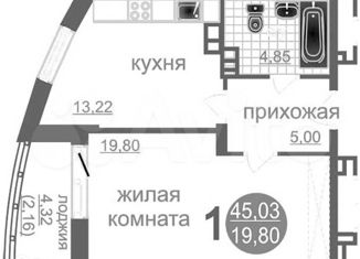 Продажа однокомнатной квартиры, 45.03 м2, Новосибирская область, микрорайон Закаменский, 13