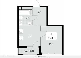 Продается однокомнатная квартира, 33.3 м2, Москва, Бартеневская улица, 16, метро Улица Горчакова