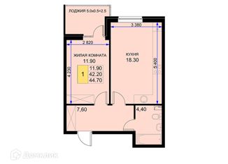 Продажа 1-комнатной квартиры, 44.7 м2, поселок Южный, Казачья улица, 6к1