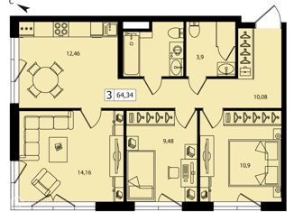 Продаю 3-ком. квартиру, 65.34 м2, Москва, улица Зорге, 9, ЖК Зорге 9