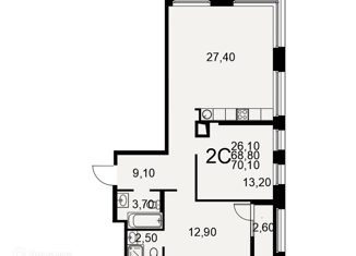 2-комнатная квартира на продажу, 68.8 м2, Рязань, Московское шоссе, 49к1, район Московское шоссе