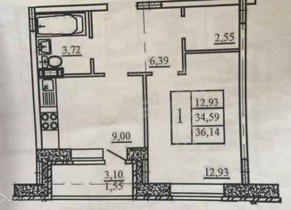 1-ком. квартира на продажу, 36.14 м2, село Новая Усмань, Полевая улица, 41Б