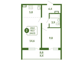 Продам 2-комнатную квартиру, 44.9 м2, Киров, ЖК Тимирязев, улица Тимирязева, 7к1