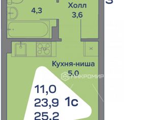 Продается квартира студия, 23.6 м2, село Култаево, Первоцветная улица, 109