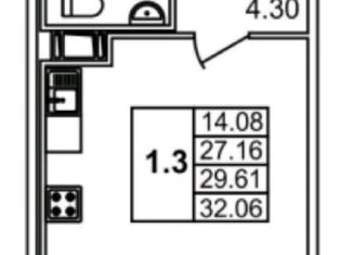 Продается квартира студия, 27.2 м2, Санкт-Петербург, муниципальный округ Звёздное, Пулковское шоссе, 42к6