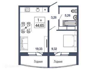 2-комнатная квартира на продажу, 44.75 м2, деревня Патрушева, улица Фёдора Достоевского, 16